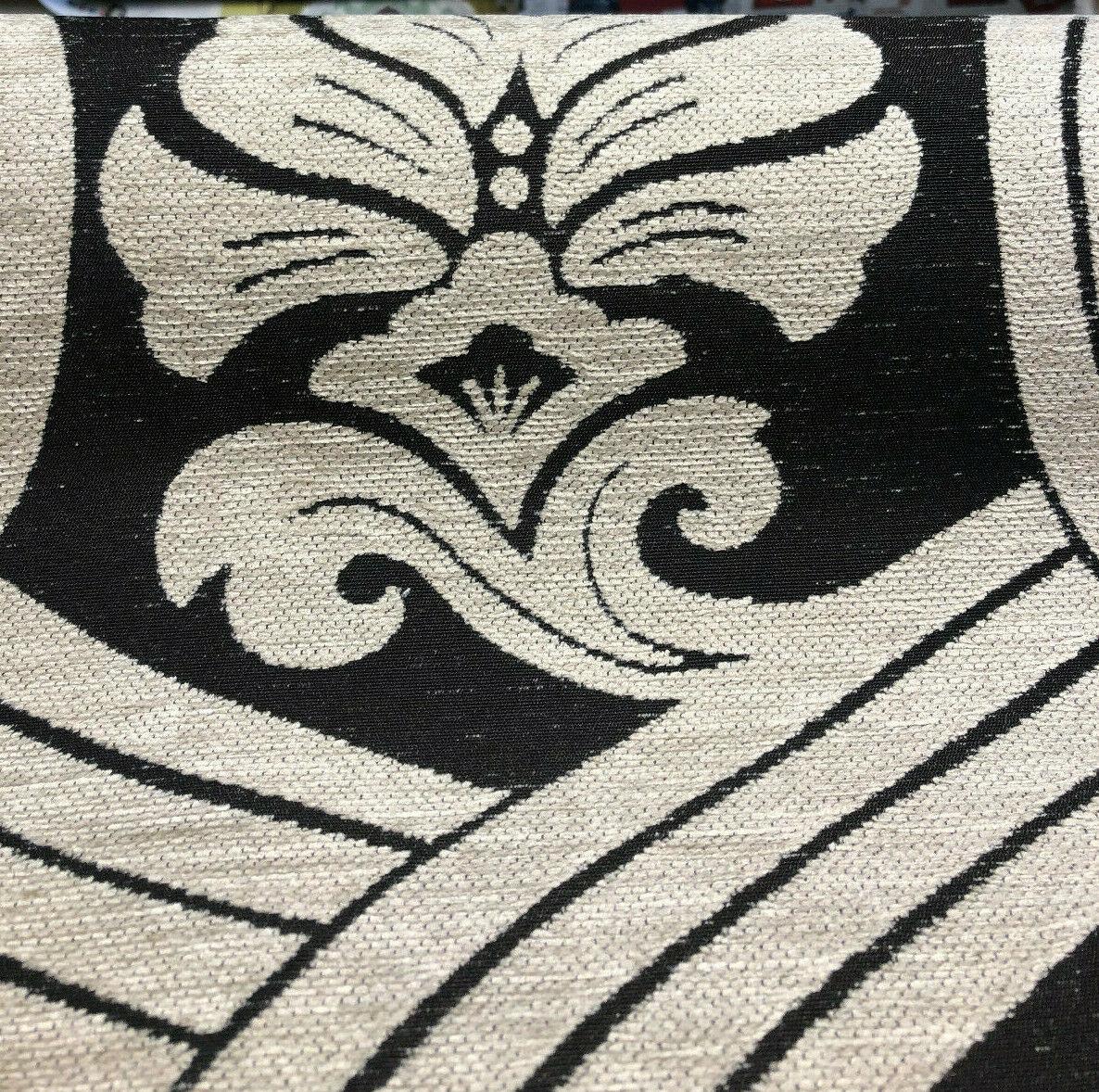 1 Yard High Quality Chenille Blend Upholstery Fabric in Black Brown and Dark Beige 56 inch Width