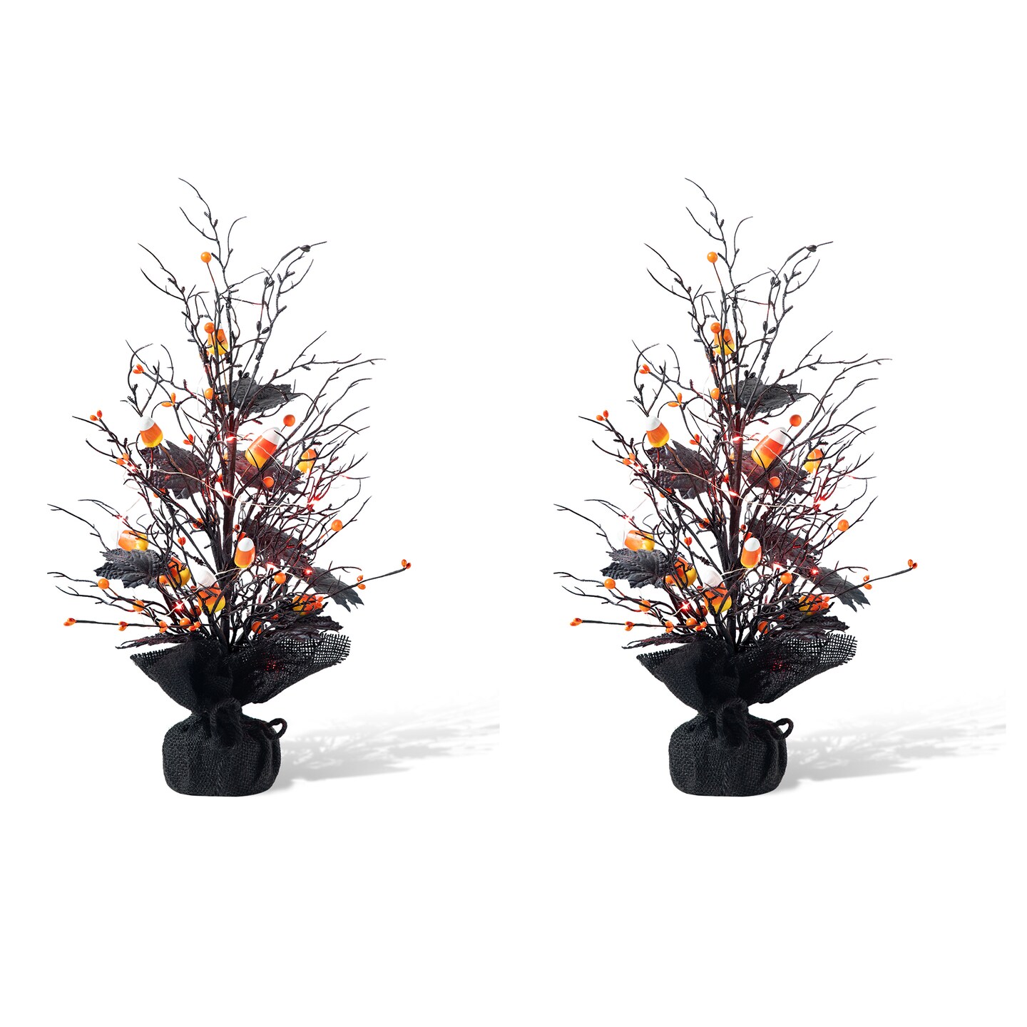 Set of 2 21&#x22;H Lighted Halloween Candy Corn Berries Table Tree