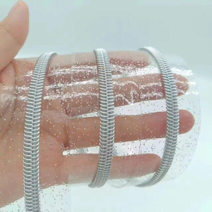 Clear holographic sparkle vinyl zipper tape with Silver teeth
