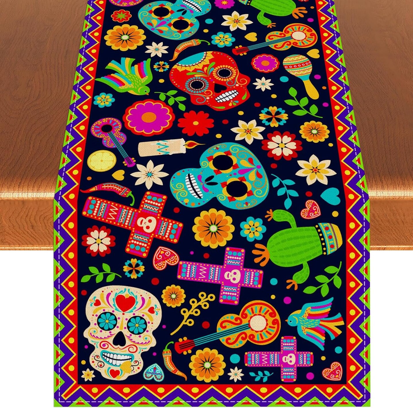 Day of The Dead Table Runner Dia De Los Muertos Tablecloth Mexican ...