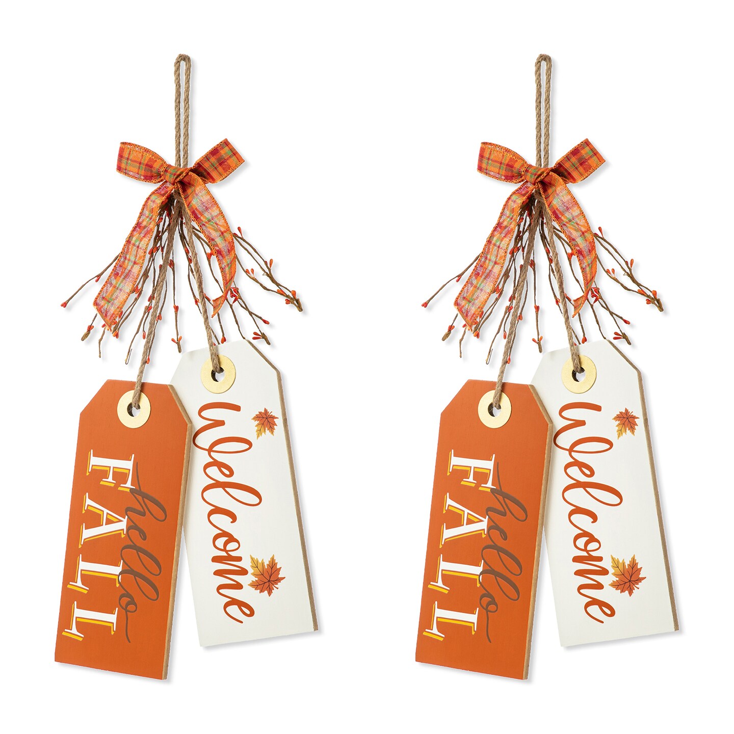 Set of 2 24&#x22;H Fall Wooden Doorknob Hanging Decor