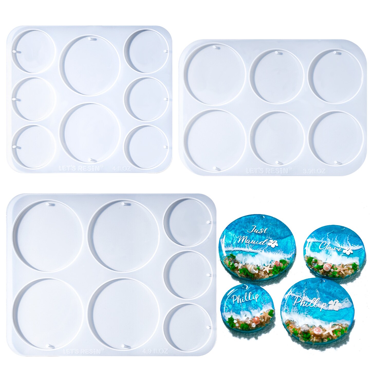 LET&#x2019;S Resin 21-Cavities Keychain Resin Molds with Hole, 4 Sizes 2.95&#x27;&#x27; 2.76&#x27;&#x27; 2.36&#x27;&#x27; 1.97&#x27;&#x27; Flat Circle Round Silicone Molds for Resin, Epoxy Resin Molds for DIY Christmas Ornaments,Wedding Favo