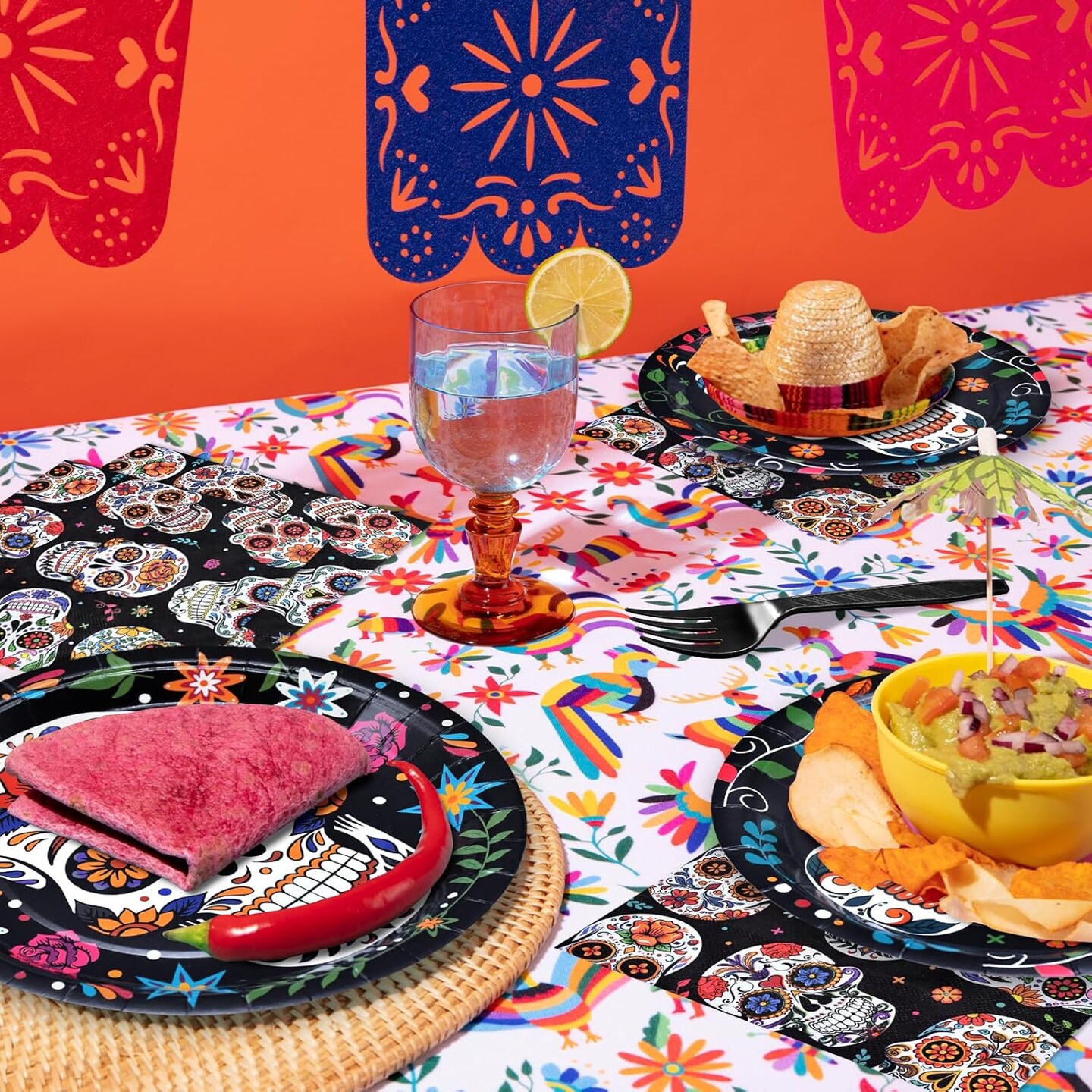 96 Pieces Day of the Dead Tableware Set(Multicolor)
