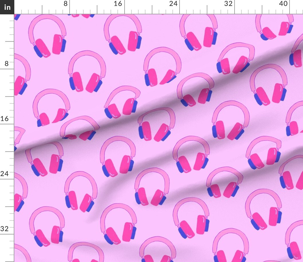 Disco Music Party Headphones Y2K Pink Custom Printed Fabric by Spoonflower Various Fabrics by the Yard or Fat Quarter