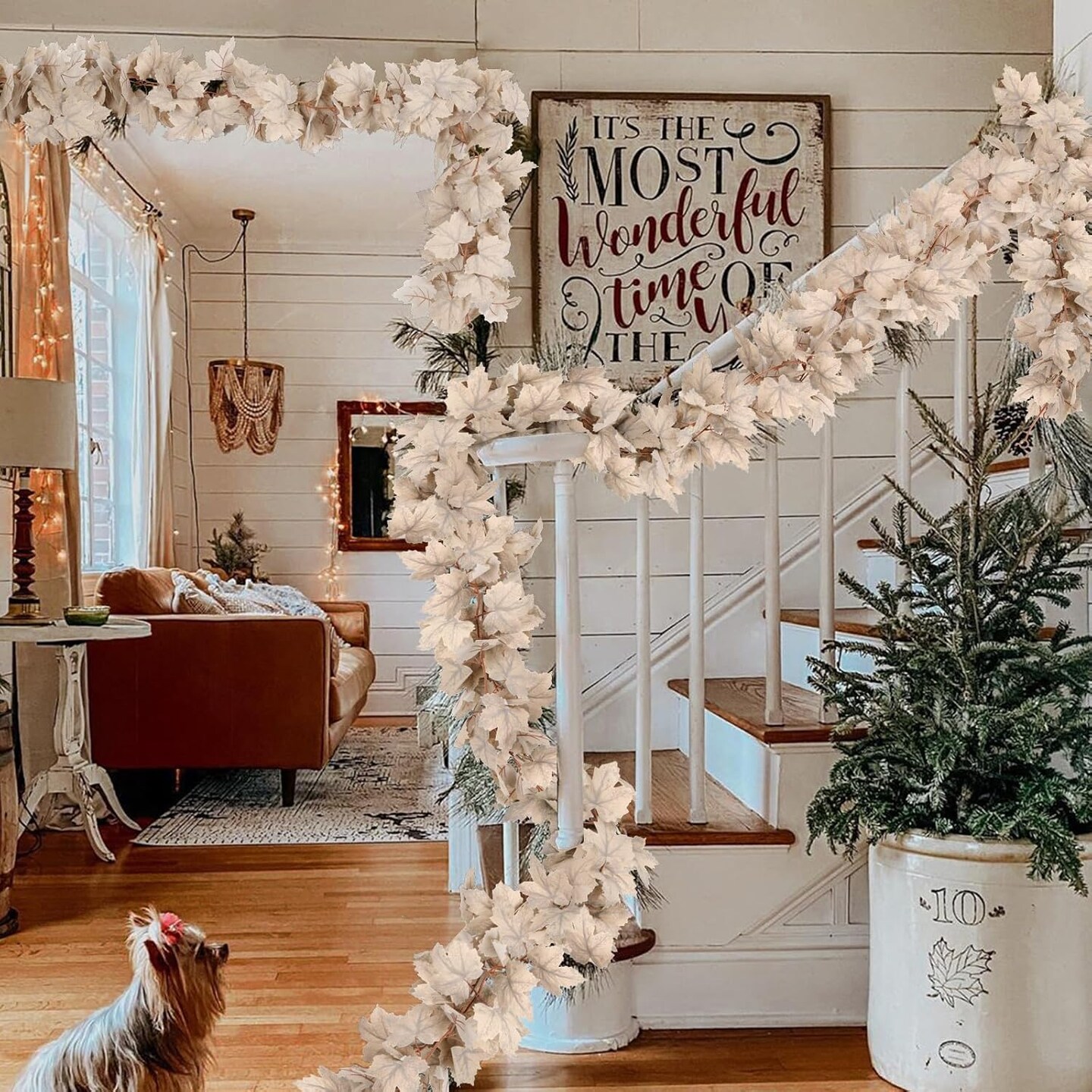 2 Pack Fall Garland Fall(Warm White Maple Garland)&#x9;9.02 x 4.17 x 3.9 inches
