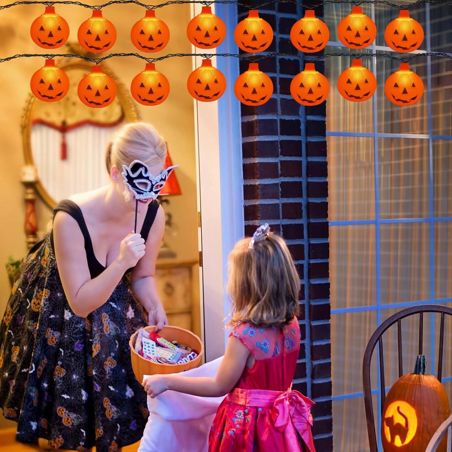 8.5Ft LED Pumpkin Lights String Lights Plug in(Blow Up Pumpkin Lights)