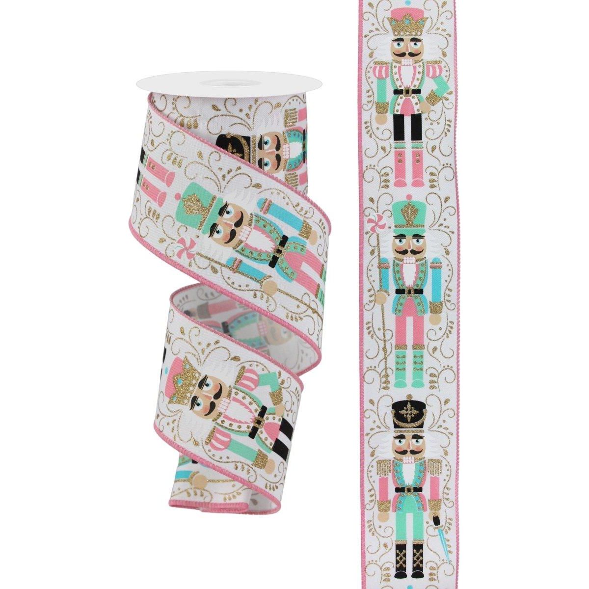 2.5&#x22; Nutcracker Ribbon: White/Pink (10 Yards)