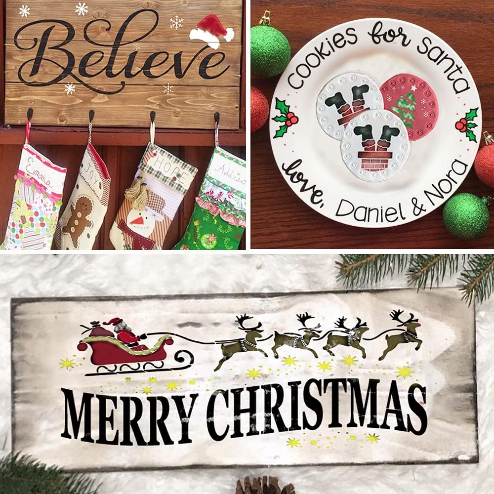Large Merry Christmas Stencils for Crafts Reusable (Christmas Stencils) 14.75&#x22;L x 8&#x22;W