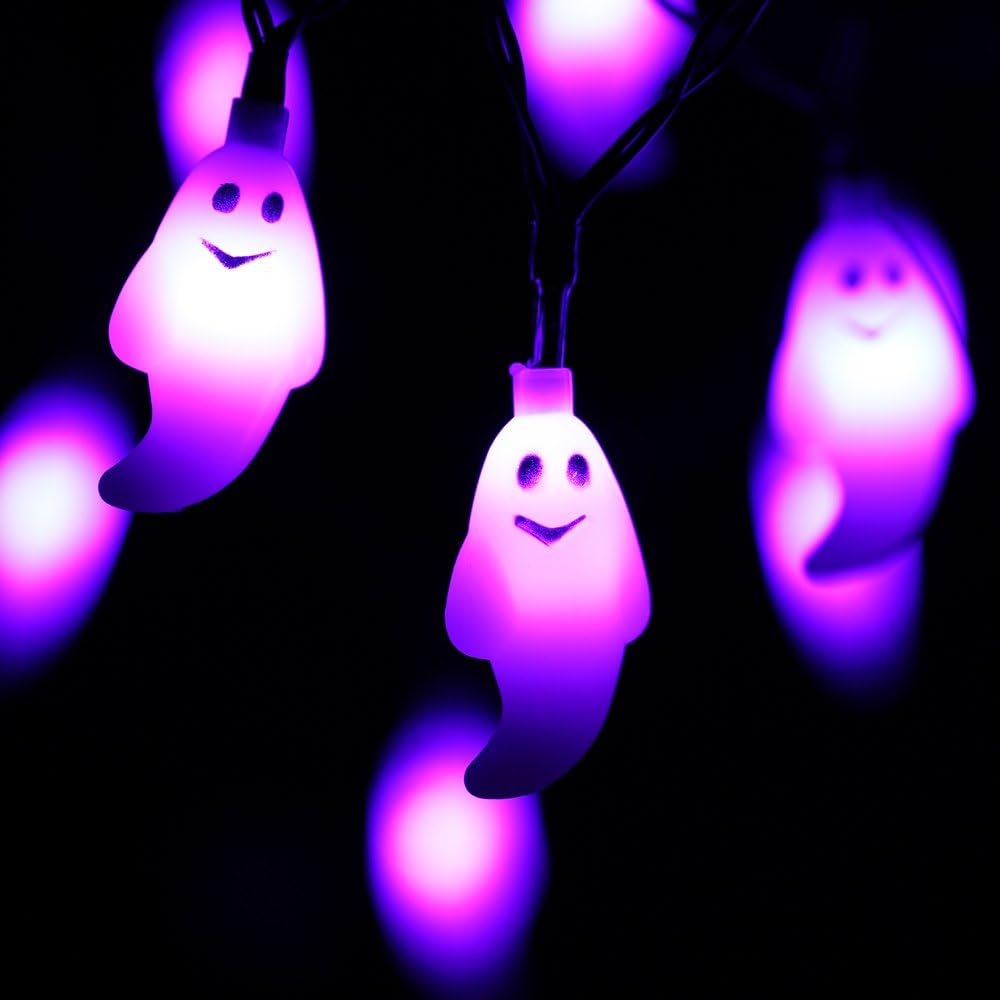 20ft Purple Ghost String Light Plug in with Timer((Purple)