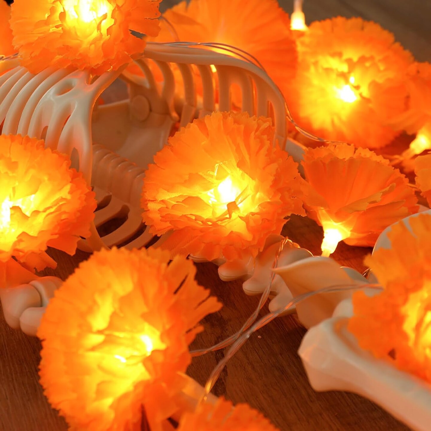 Marigold Garland String Lights Day of The Dead Decoration (Orange)