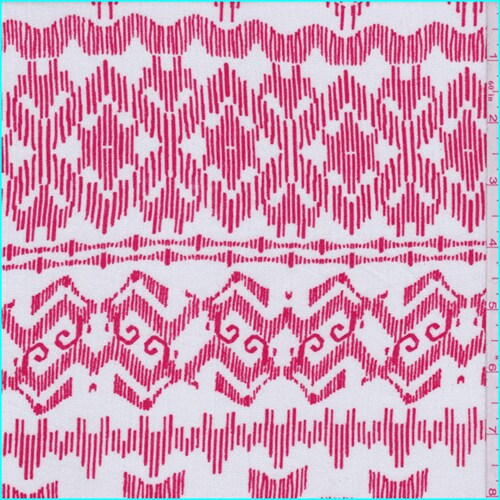 White/Bright Red Sketch Stripe Rayon Crepon Fabric By the Yard