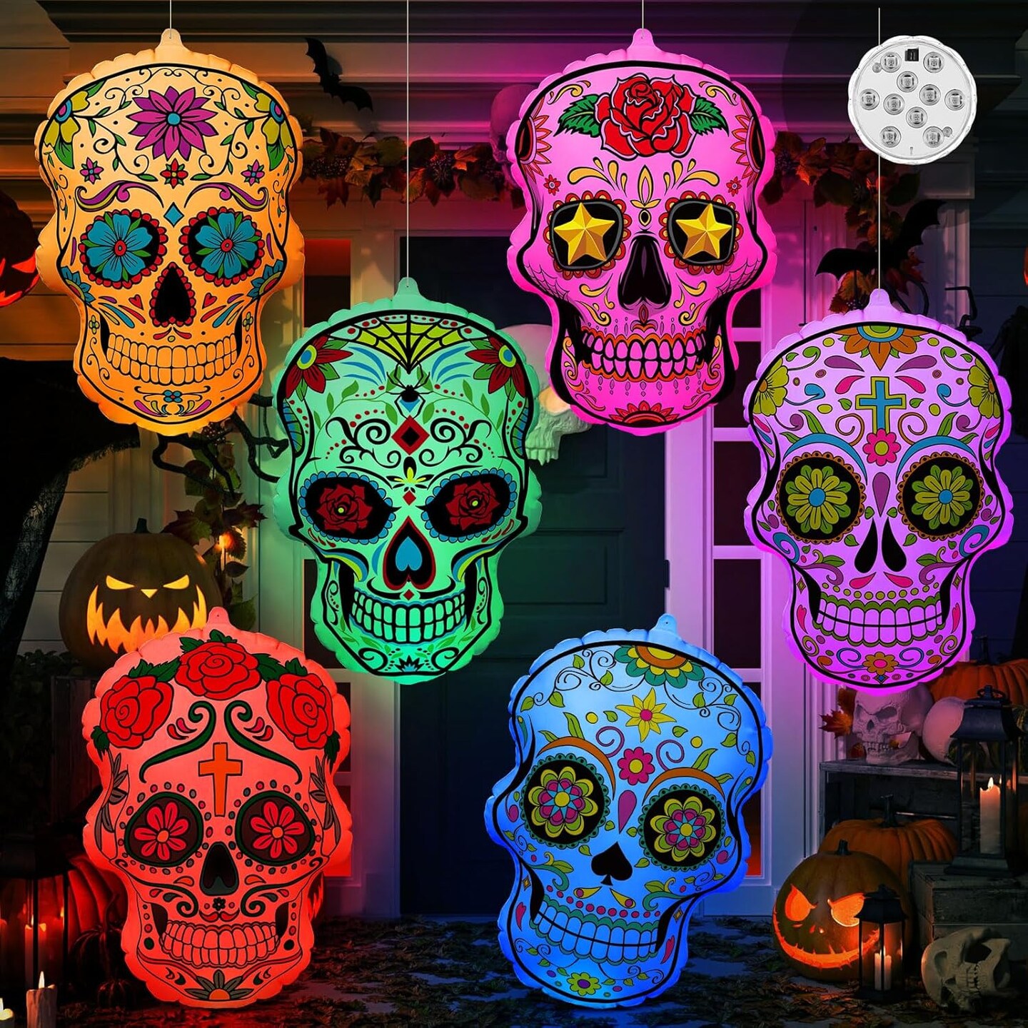 6 Pcs 24 Inch Inflatable Sugar Skull Decoration(Multicolor)