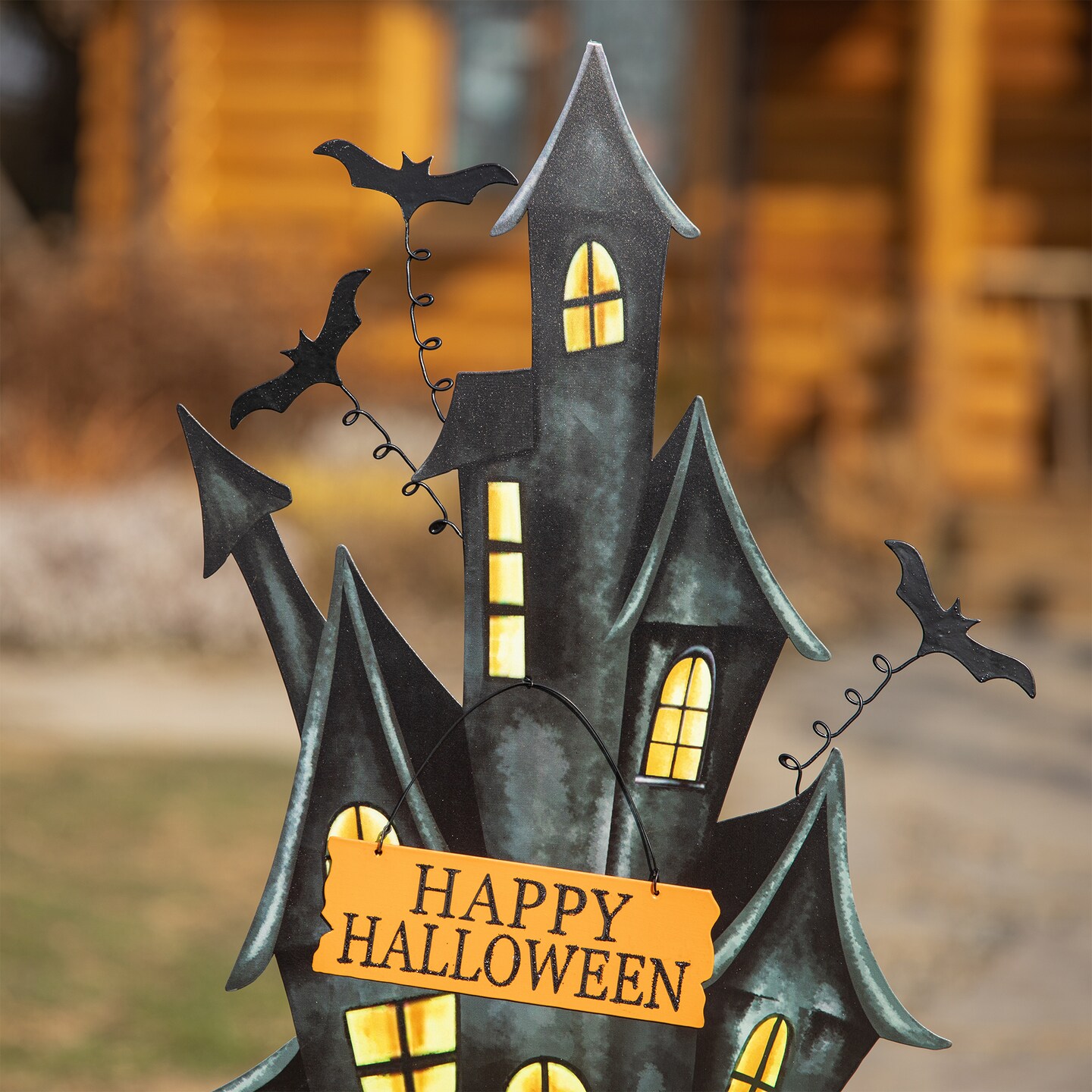 Set of 2 32&#x22;H Halloween Metal Haunted House Yard Stake