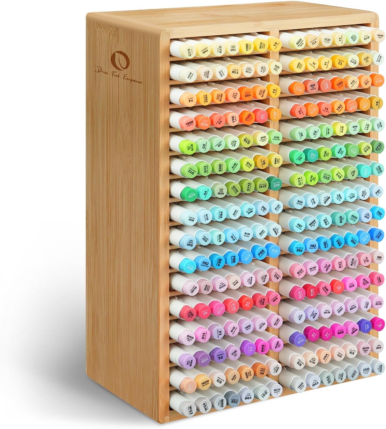 Ohuhu Bamboo Marker Organizer, Desktop Storage Hold 126/ 224 Markers for Honolulu Oahu Series of Ohuhu Markers, Pens Pencils Stationary Organizer Holder with 18/ 32 Compartments for Classroom Office Decor