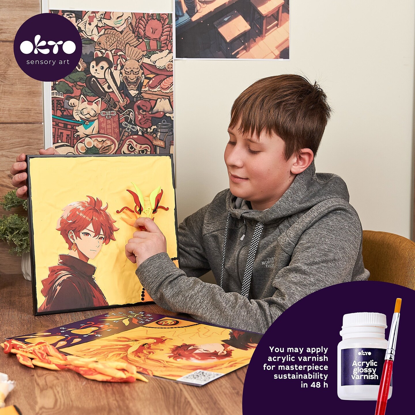 OKTO Manga Elements &#x2014; Fire &#x2014; 3D Clay Canvas Kit (11.8&#xD7;15.7 in) &#x2014; Ages 10+