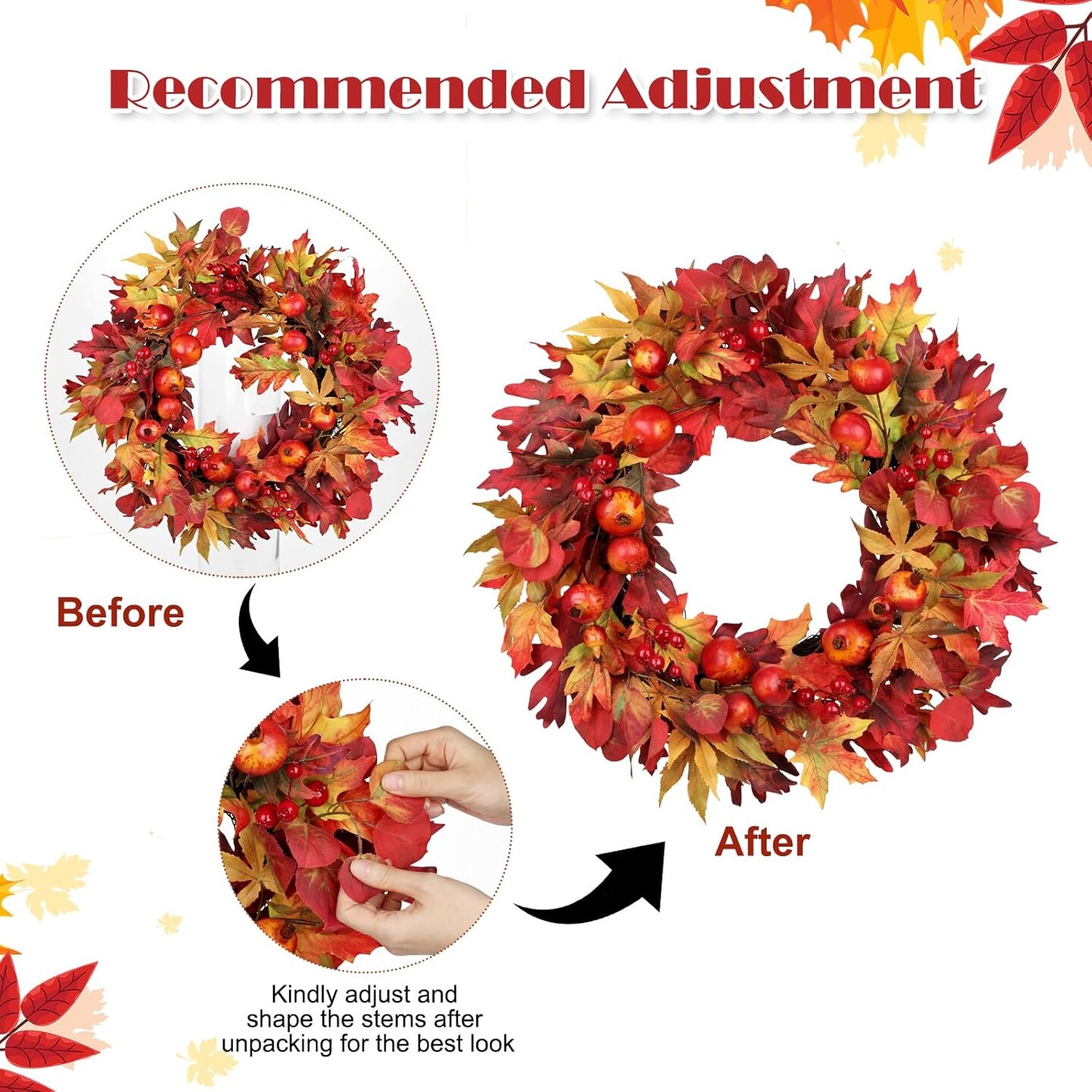 24 Inch Fall Wreaths(24in Wreath)6&#x22;D x 24&#x22;W x 24&#x22;H