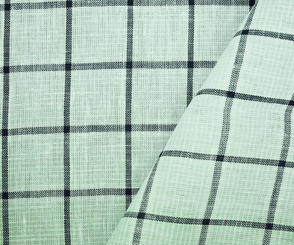 Teal-Gray-White Spence Bryson Grid Check Irish Linen Woven Fabric By the Yard