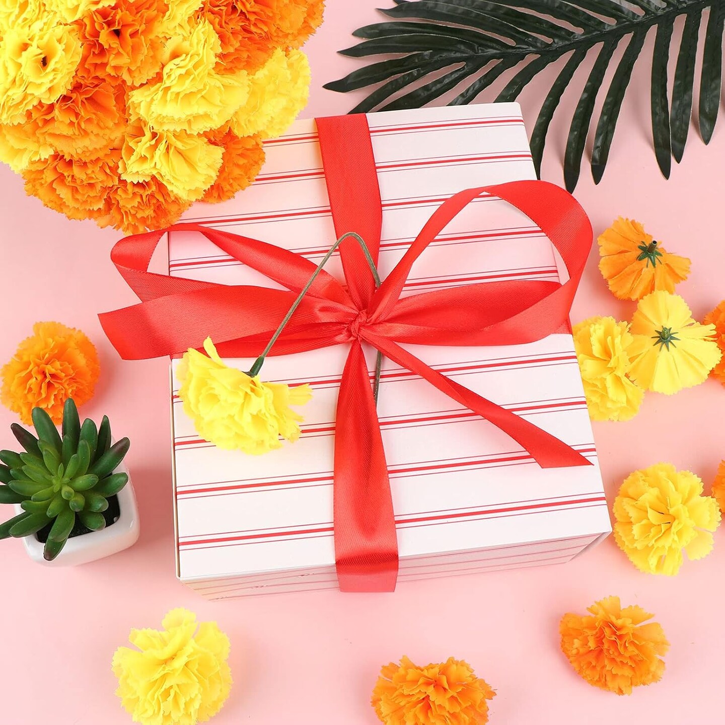 60 Pieces Artificial Marigold Flower Heads with Stems (Gold and Orange)