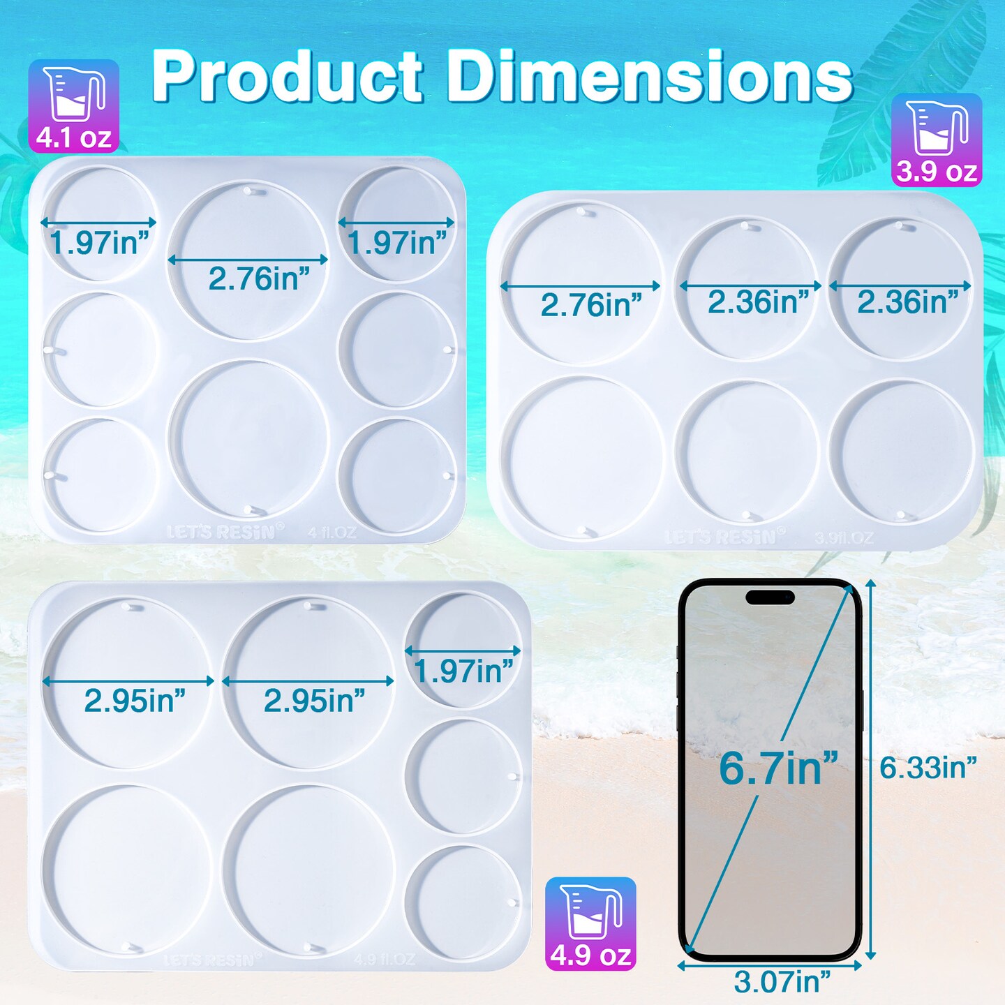 LET&#x2019;S Resin 21-Cavities Keychain Resin Molds with Hole, 4 Sizes 2.95&#x27;&#x27; 2.76&#x27;&#x27; 2.36&#x27;&#x27; 1.97&#x27;&#x27; Flat Circle Round Silicone Molds for Resin, Epoxy Resin Molds for DIY Christmas Ornaments,Wedding Favo