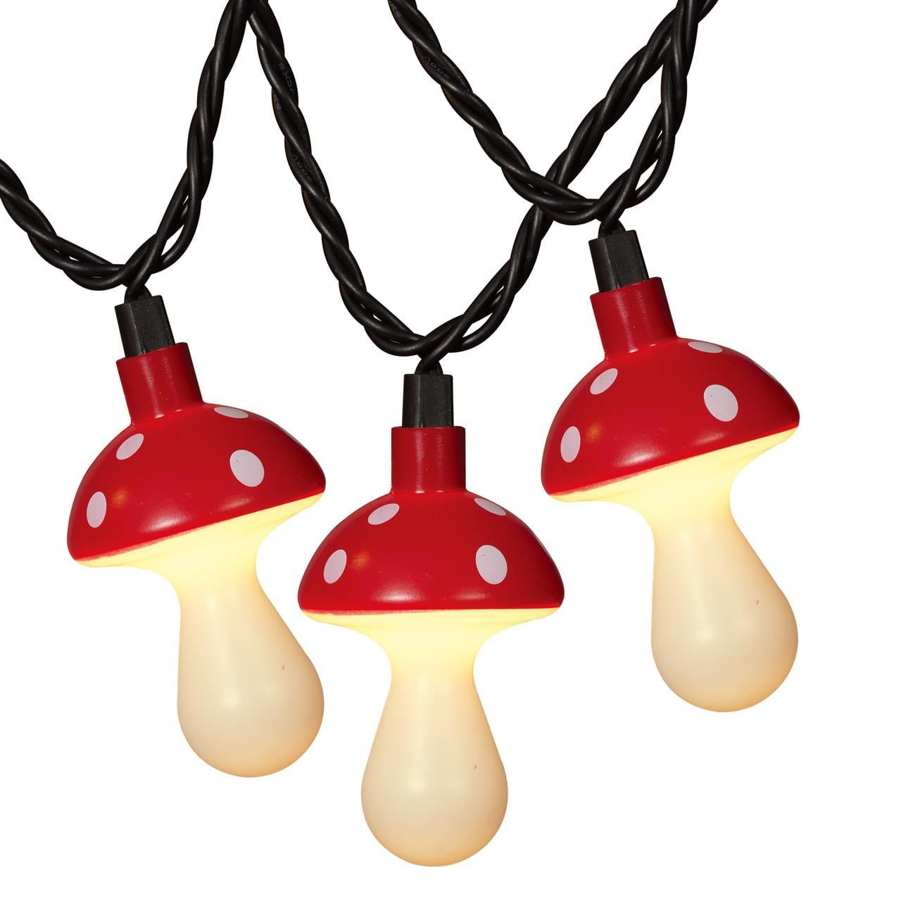 Halloween Indoor/Outdoor Mushroom LED String Lights Warm White 6.5 ft, 10 Count