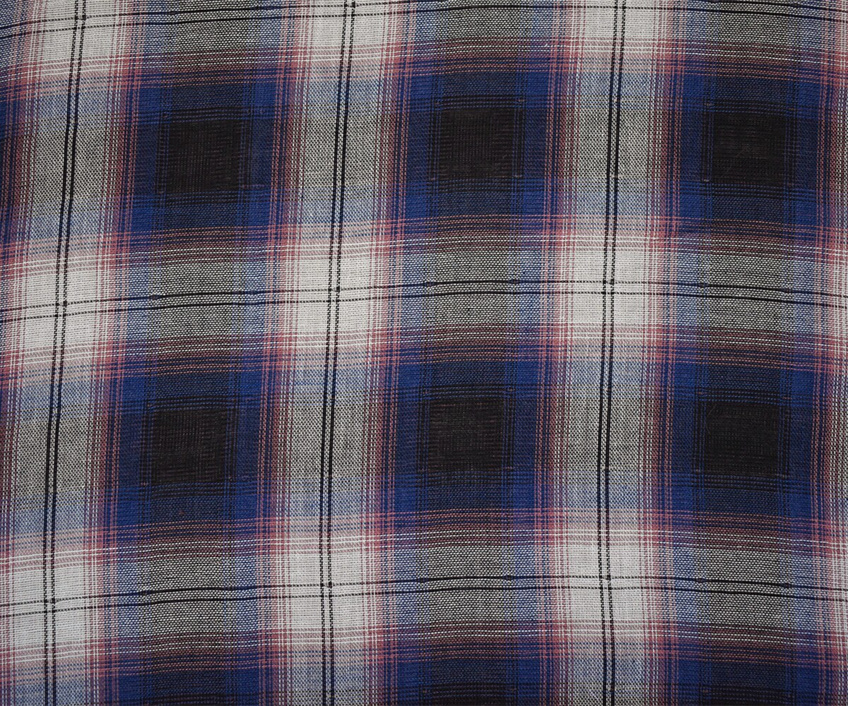 Blue-Pink-Multi Famous Maker Cotton Plaid Double Gauze Woven Fabric By the Yard
