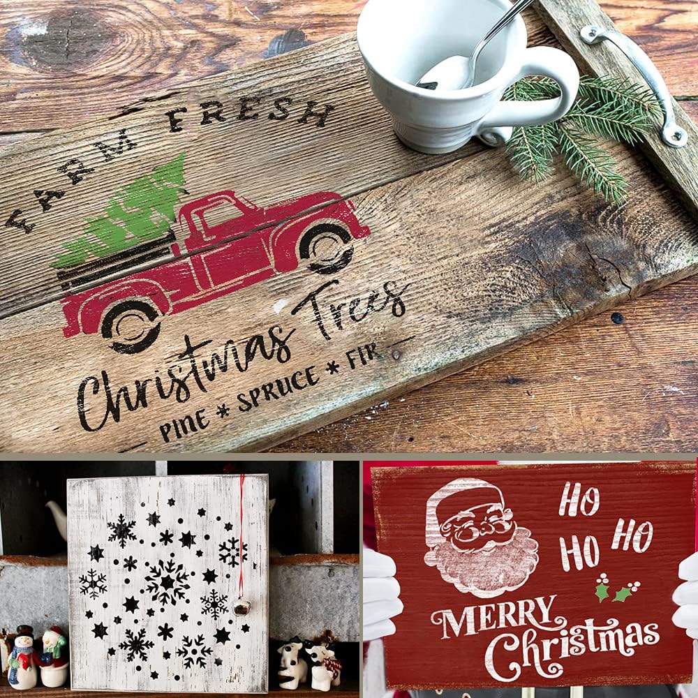 Large Merry Christmas Stencils for Crafts Reusable (Christmas Stencils) 14.75&#x22;L x 8&#x22;W