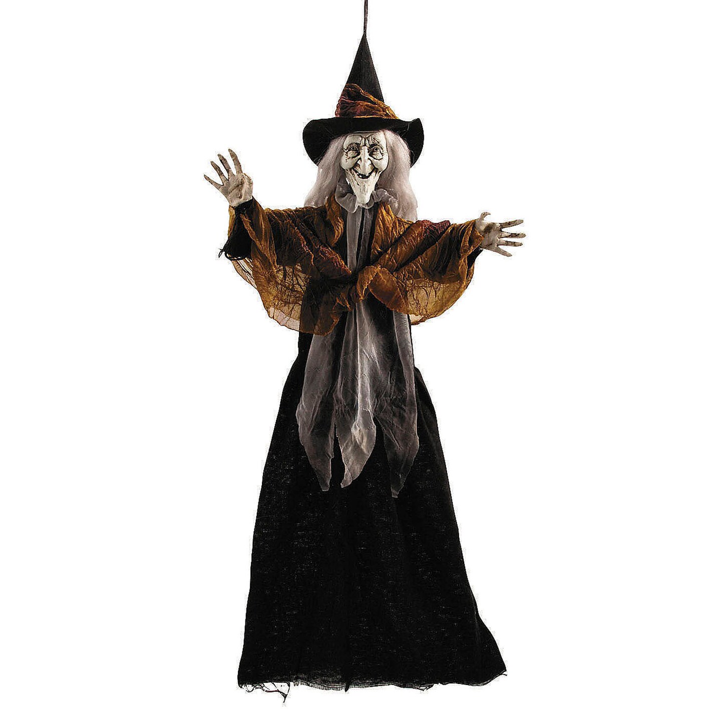 27 1/2&#x22; Hanging Smiling Witch with Gray Hair Halloween Decoration