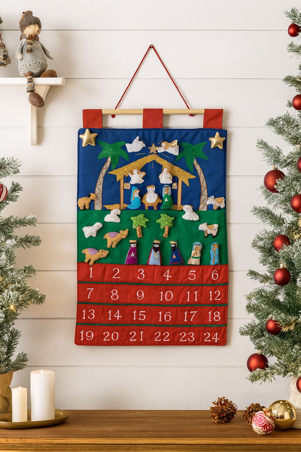 Nativity Fabric Advent Calendar by Vermont Christmas Company. Countdown to Christmas with Cute Manger Scene Calendar. Quality Fabric &#x26; Stitching. Use Year After Year.