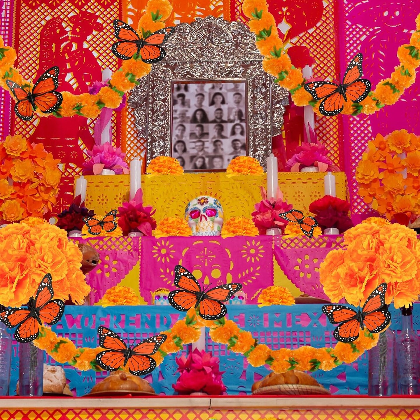 38 Day of The Dead Decor - 2 Pcs 4.9 ft Marigold Garland (Mainly Orange)