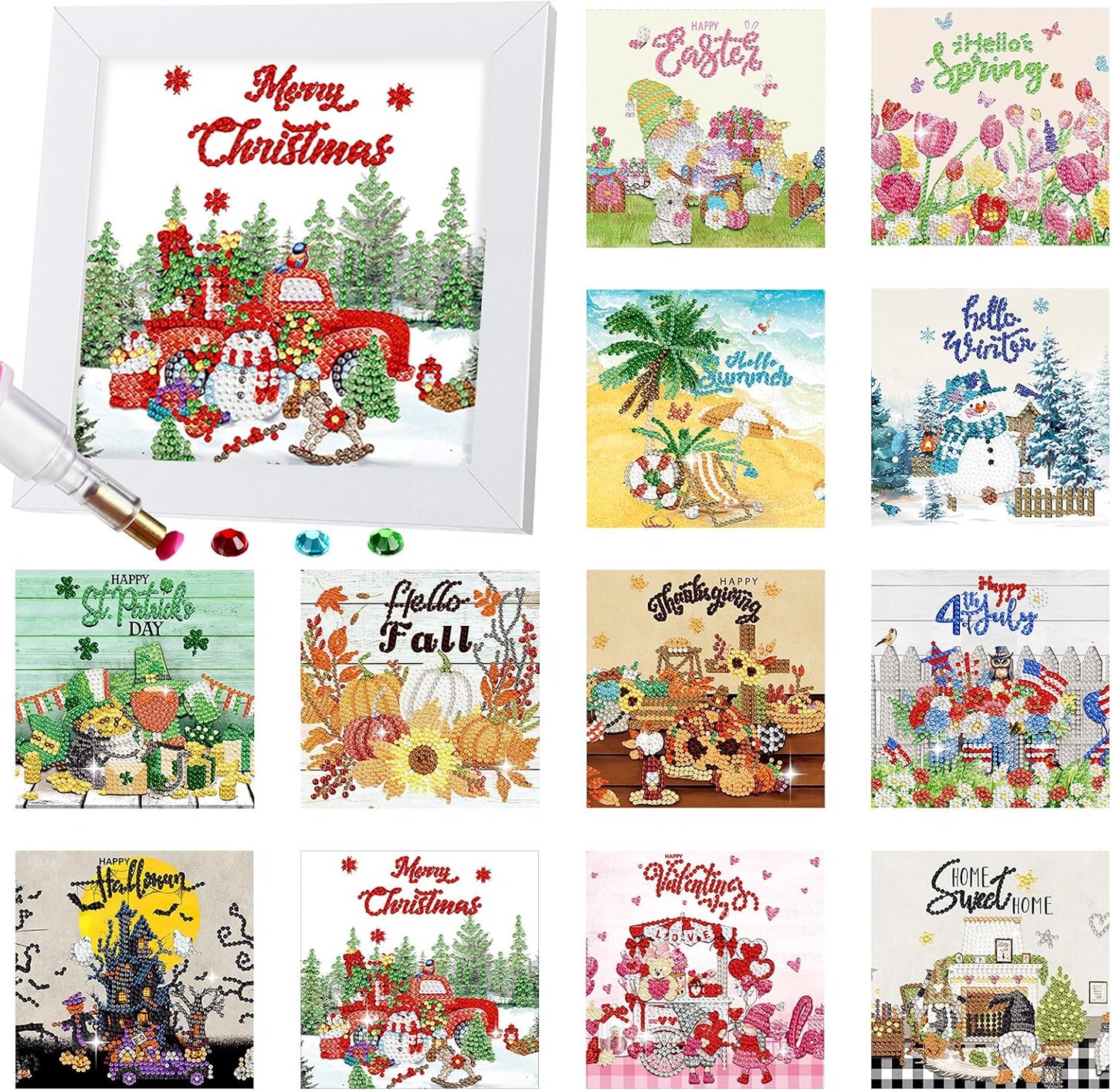 13 Pcs Interchangeable Seasonal Diamond Painting Kits(Novel Style)