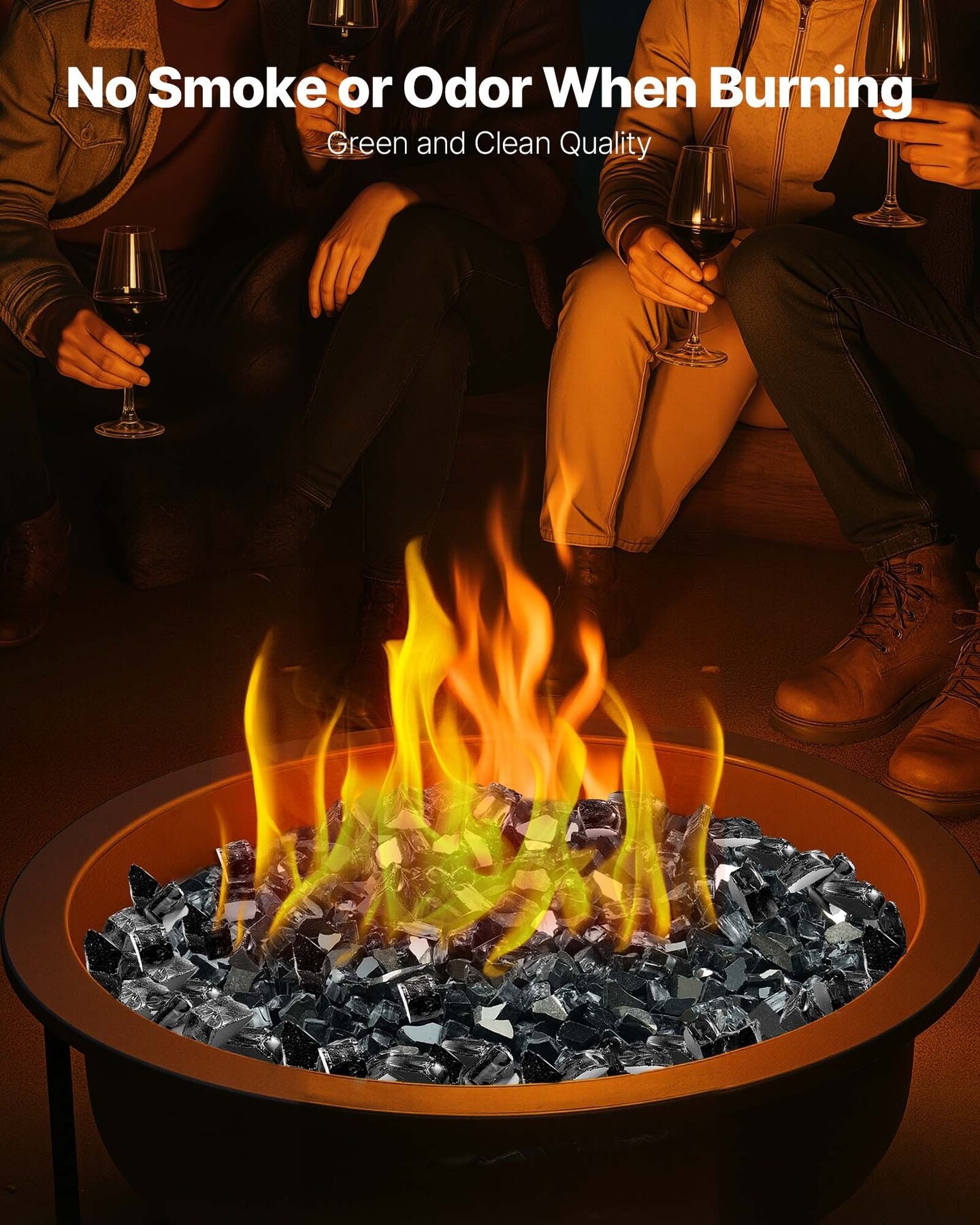 20 LBS Fire Glass 1/2-Inch Fireplace Glass Rocks for Fire Pit Table Black