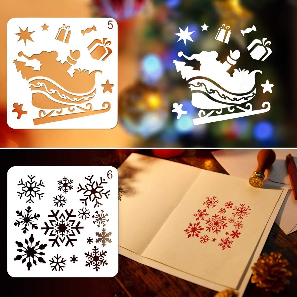 8 Pcs Christmas Stencils Template - Reusable 5&#x22;L x 5&#x22;W