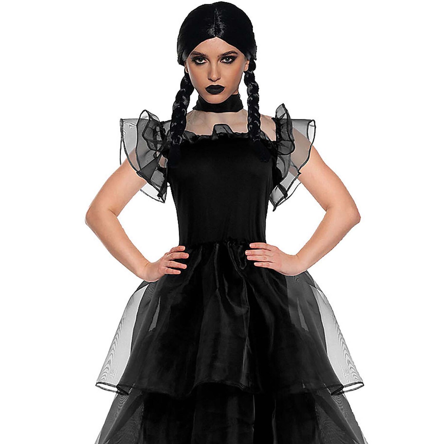 halloween black dress Women Gothic Prom Costume Layered Spooky Outfit Simple