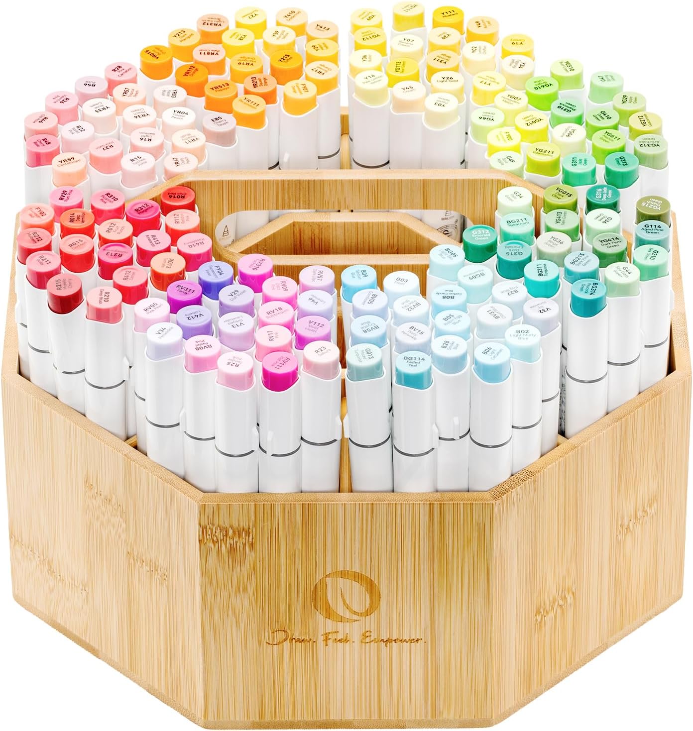 Ohuhu Rotating Marker Organizer for Alcohol Markers, 360-Degree Rotating Bamboo Desktop Storage Hold 162 Honolulu& B Markers, Pens Pencil Holder with 8 Compartments for Home Classroom Office Decor