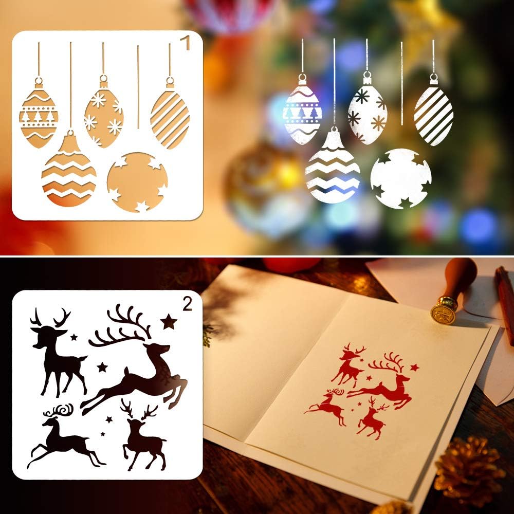 8 Pcs Christmas Stencils Template - Reusable 5&#x22;L x 5&#x22;W