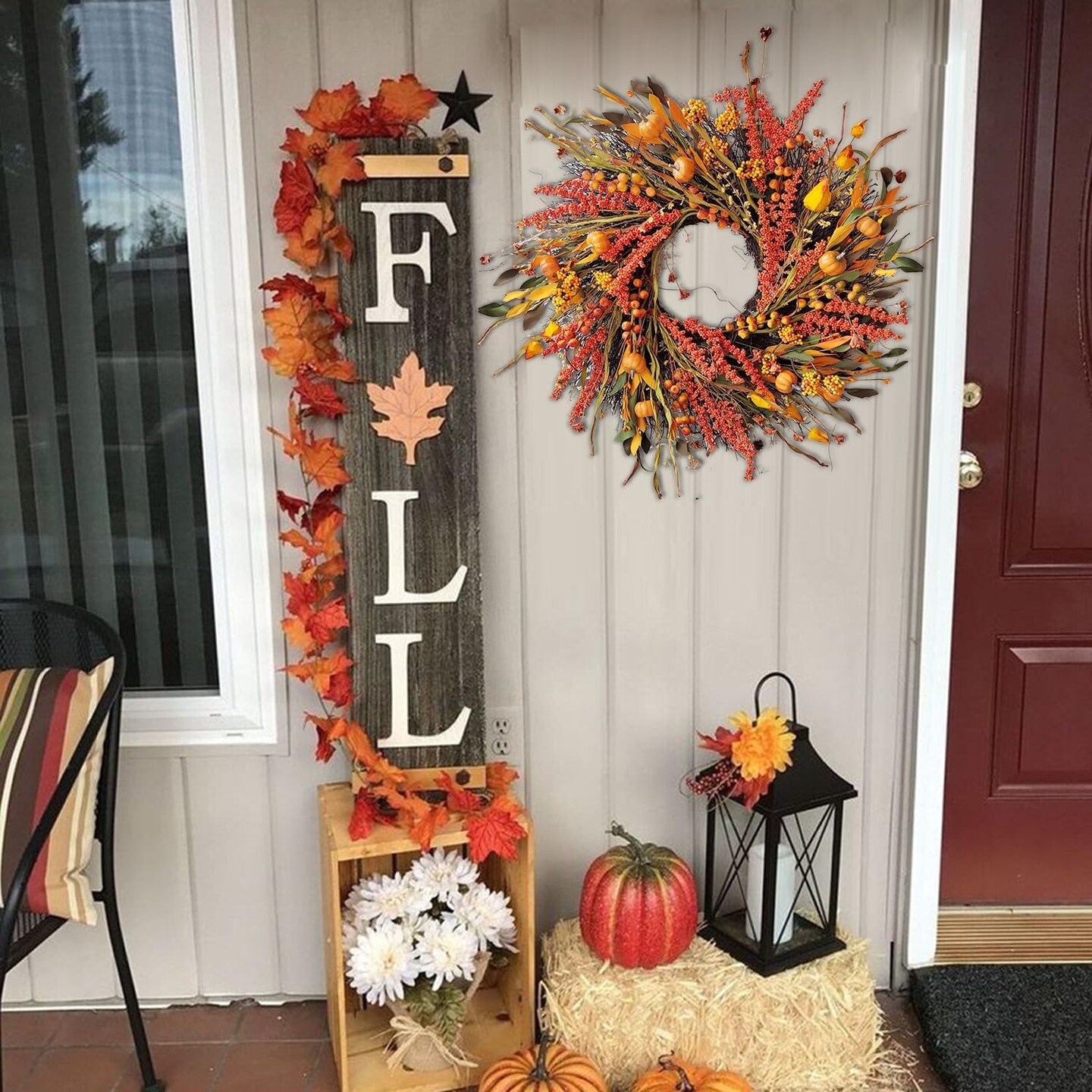24 inch Fall Wreath Decor(06-orange Berry)