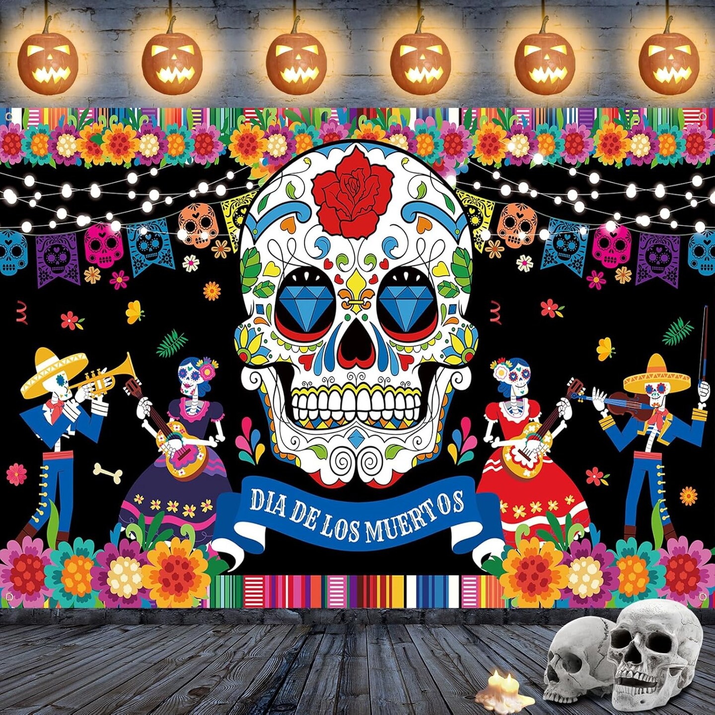 Day of The Dead Banner Extra Large Dia De Los Muertos Backdrop Banner(Colorful)