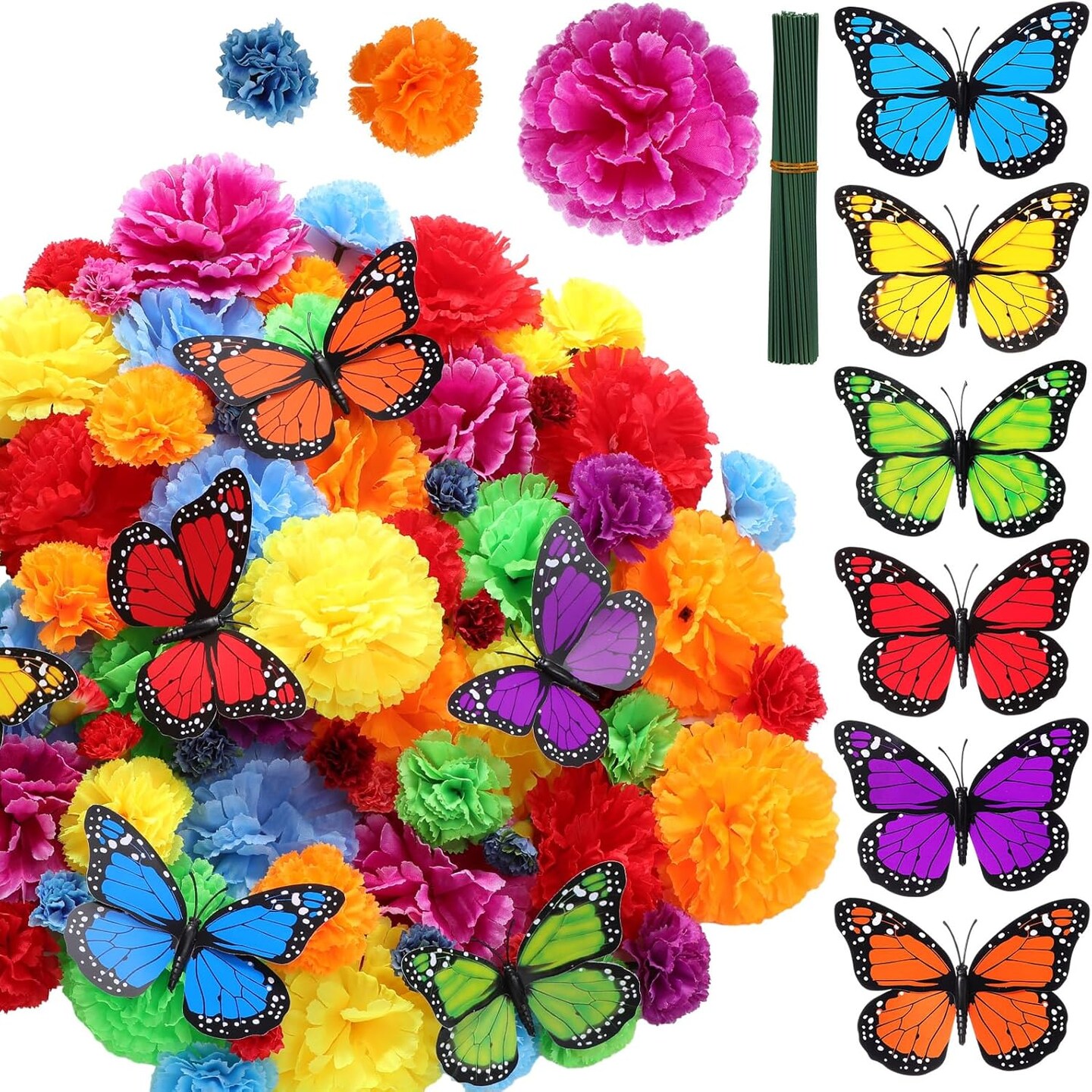 90 Pcs Day of The Dead Decorations Marigold Flower (Multicolor) 11.02&#x22;D x 11.02&#x22;W x 1.57&#x22;H