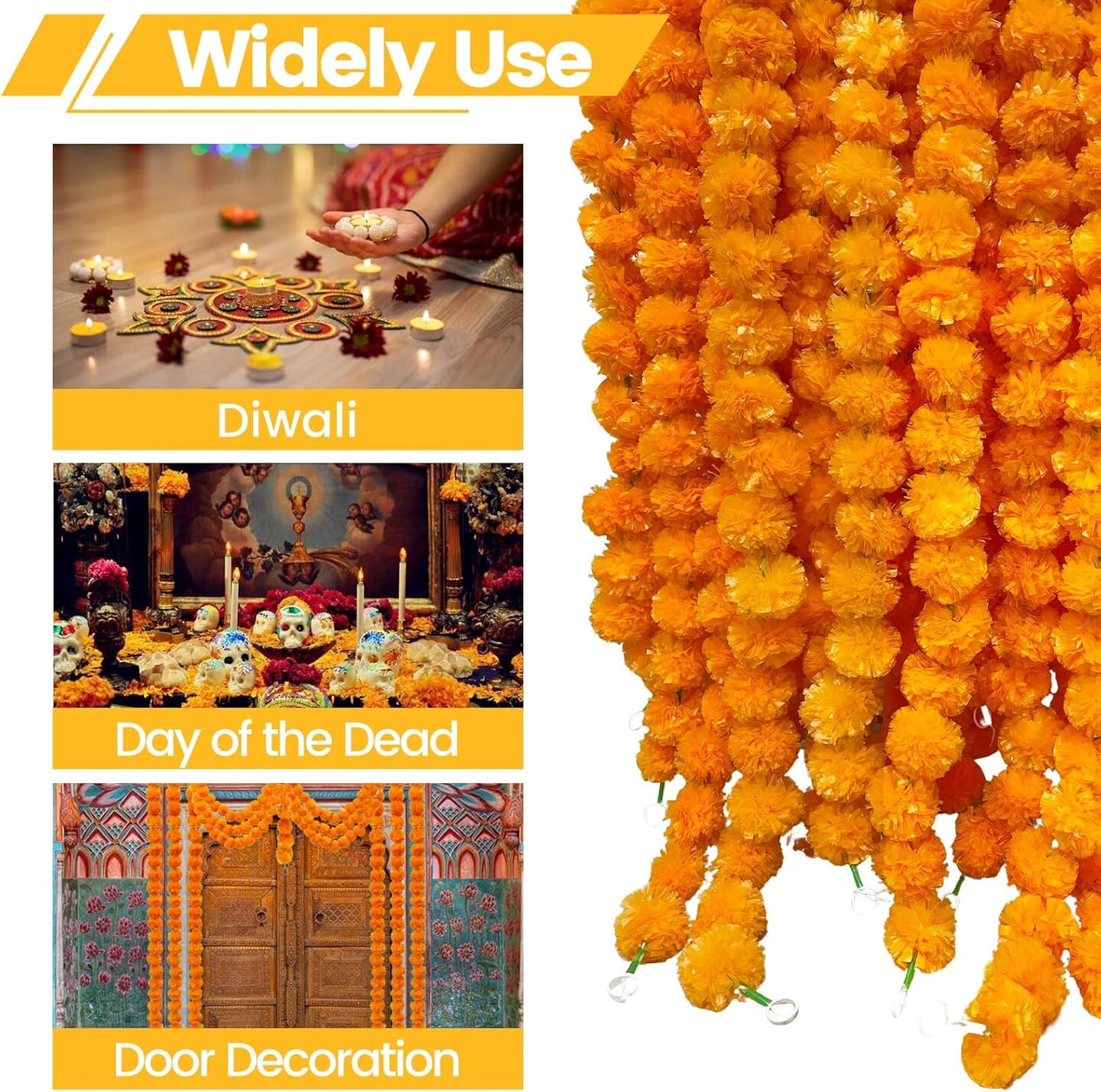 4 Pcs Artificial Long Marigold Garland - 5 Feet (Orange)