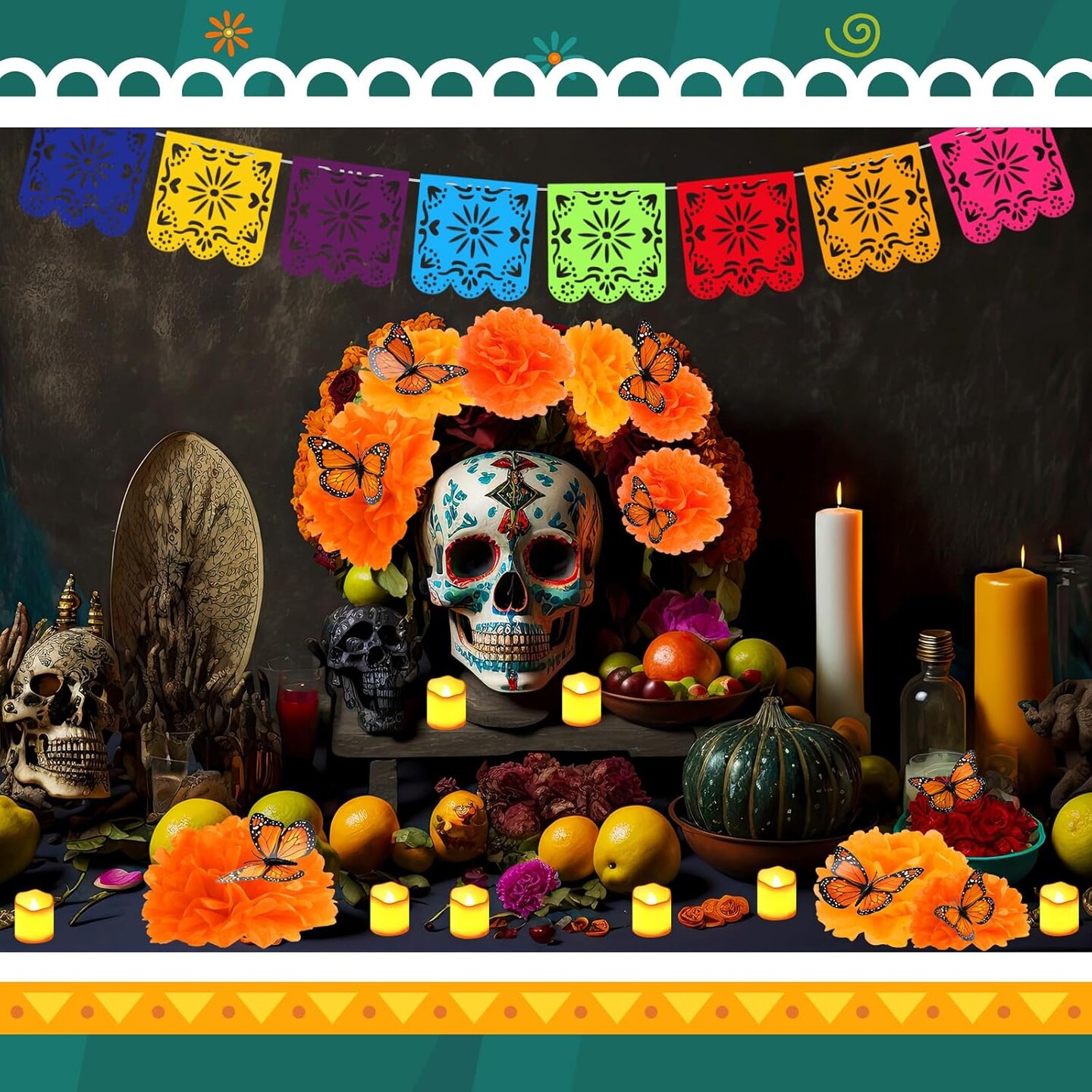 82 Pcs Day of the Dead Altar Kit(Cute Color)11.81 x 4.72 x 0.78 inches