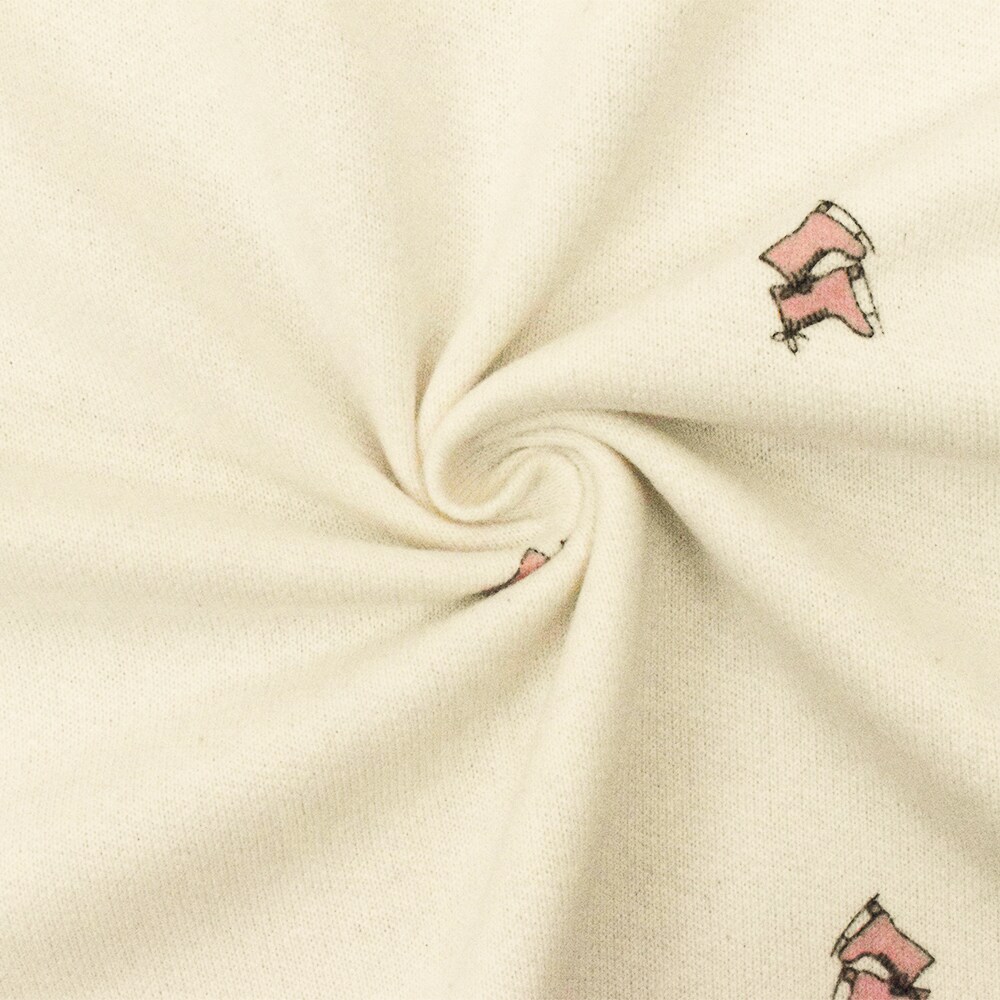 Ivory-Pink-Black Skates Printed Cotton French Terry Knit Fabric By the Yard