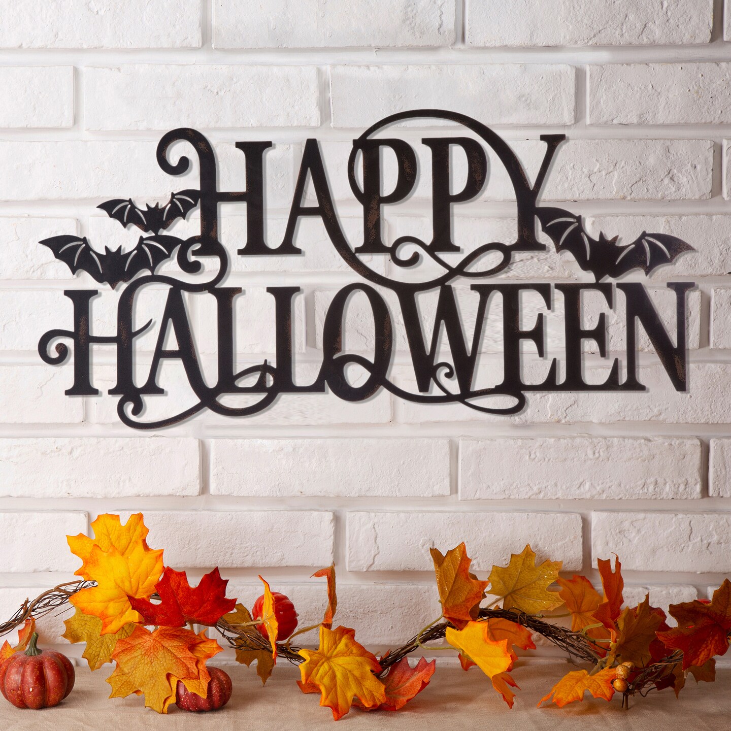 Set of 2 23.95&#x22;L Metal &#x22;HAPPY HALLOWEEN&#x22; Wall Sign