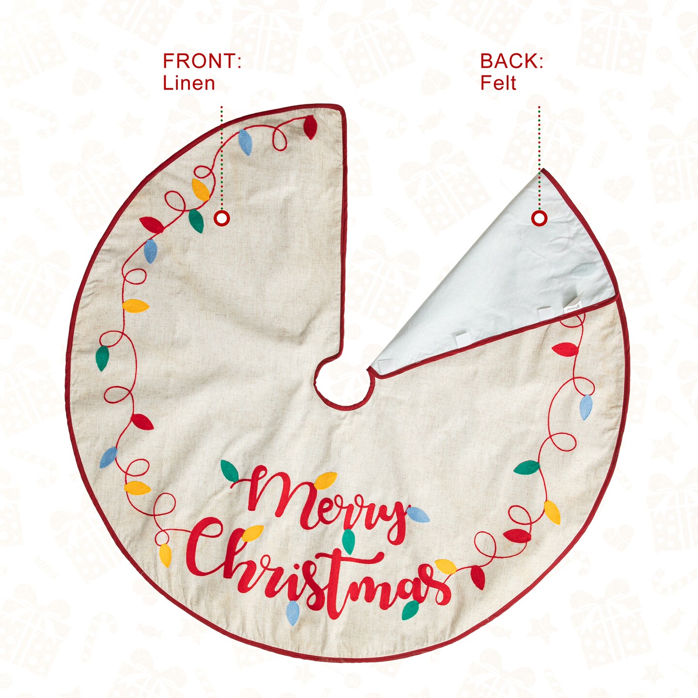 Set of 2 48&#x22;D LED Embroidered Linen Christmas Tree Skirt - Merry Christmas