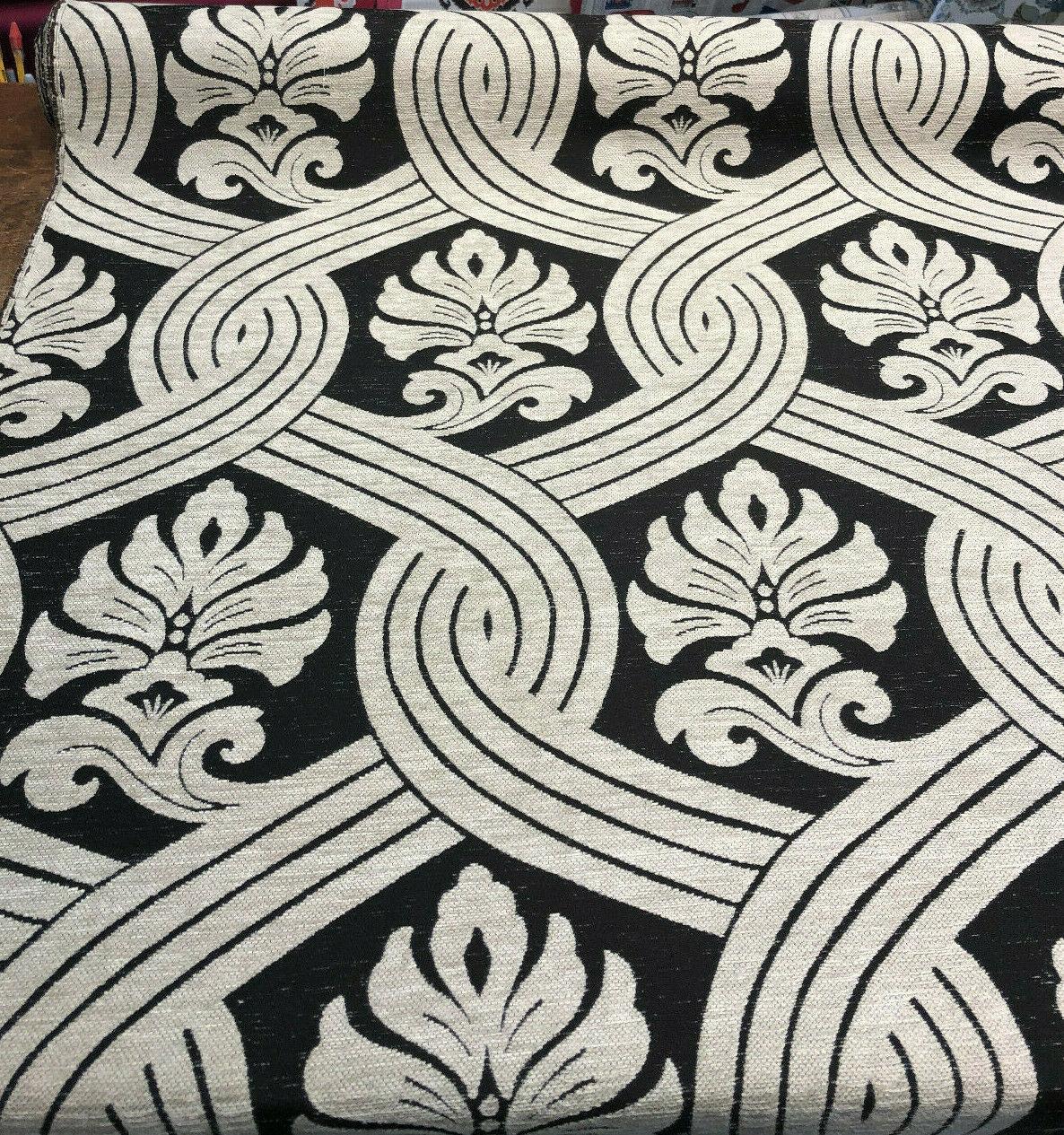1 Yard High Quality Chenille Blend Upholstery Fabric in Black Brown and Dark Beige 56 inch Width