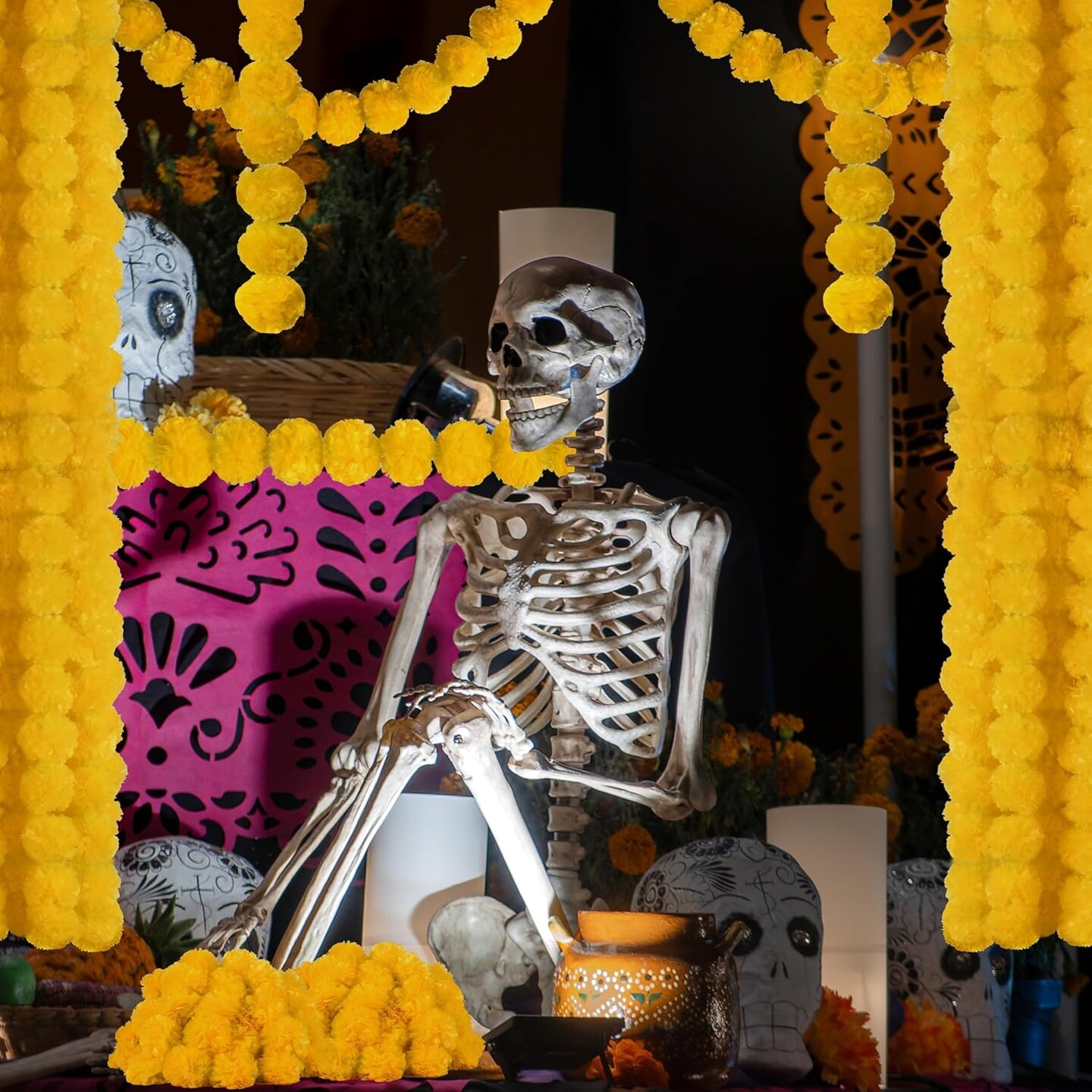 6 PC - 5 Feet Marigold Garland Indian American Wedding Party (Yellow)