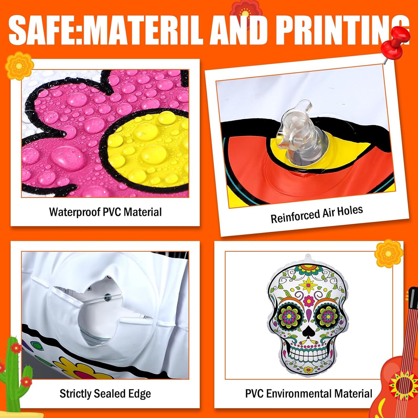 6 Pcs 24 Inch Inflatable Sugar Skull Decoration(Multicolor)
