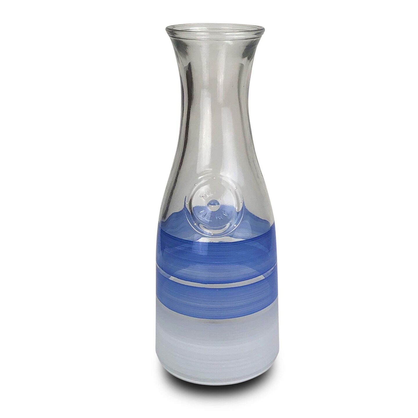 Golden Hill Studio Dark Blue Retro Striped Hand Painted Beverage Carafe 34 oz.