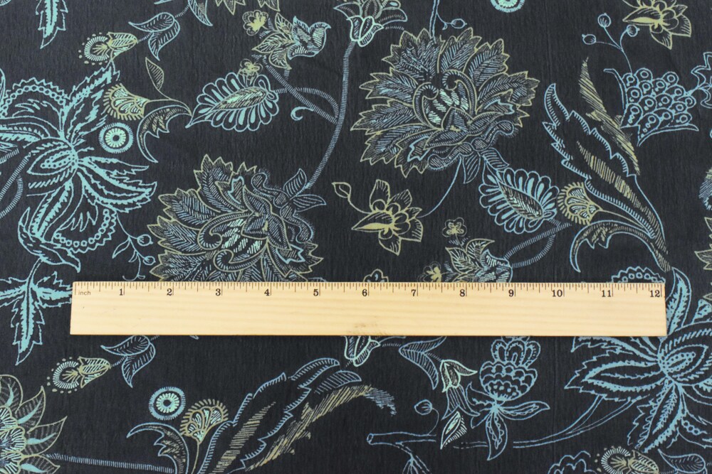 Black-Yellow-Blue Floral Printed Poly Chiffon Woven Fabric By the Yard