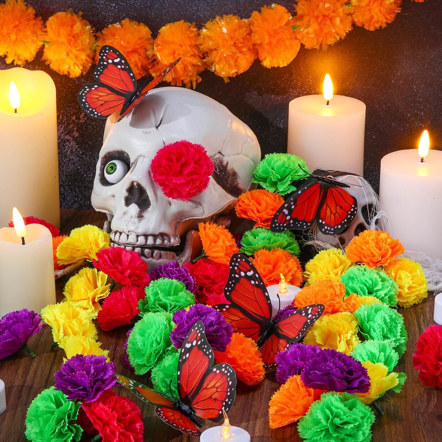 62 Pcs Day of The Dead Decorations(Multi Color)1.97&#x22;D x 1.97&#x22;W x 1.57&#x22;H