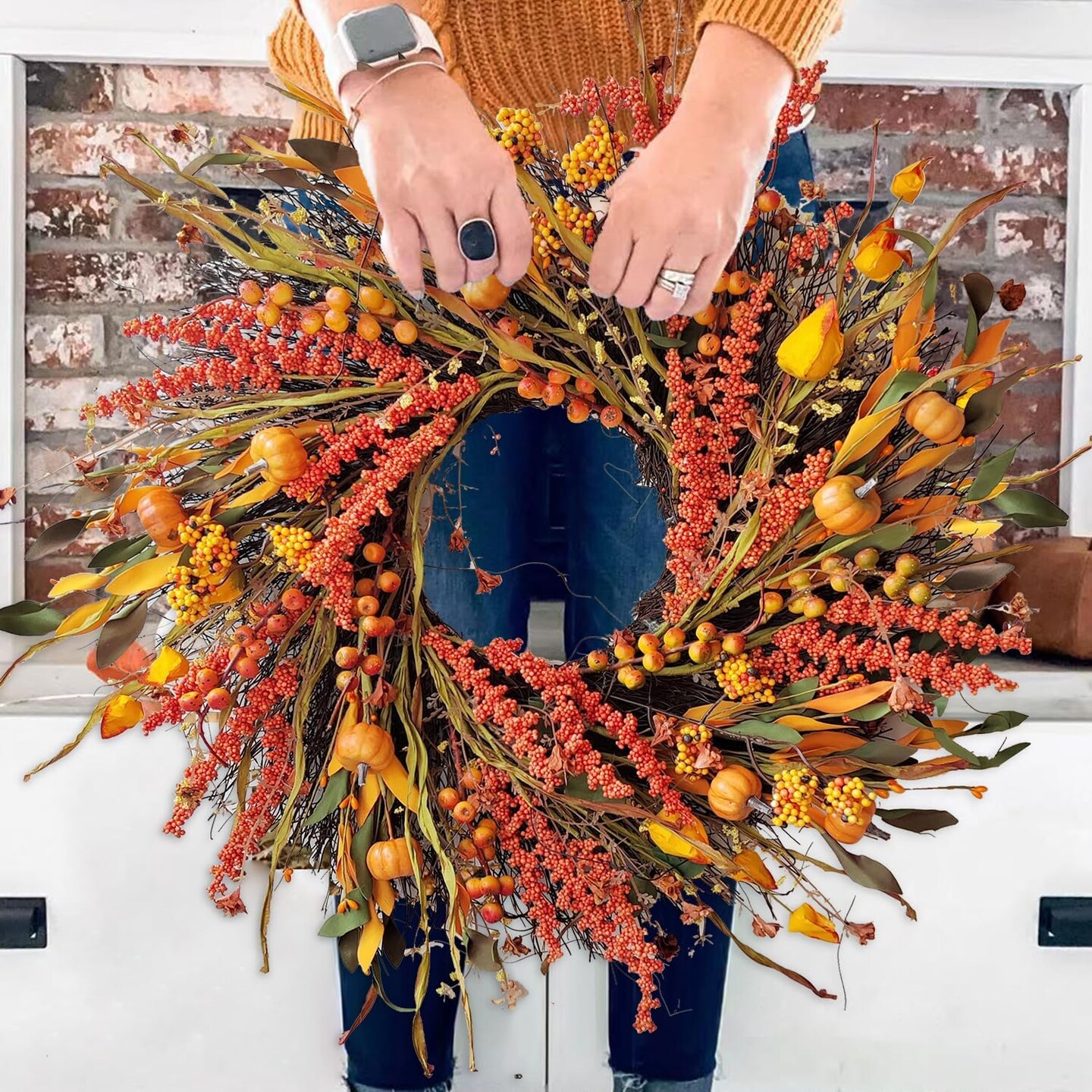 24 inch Fall Wreath Decor(06-orange Berry)